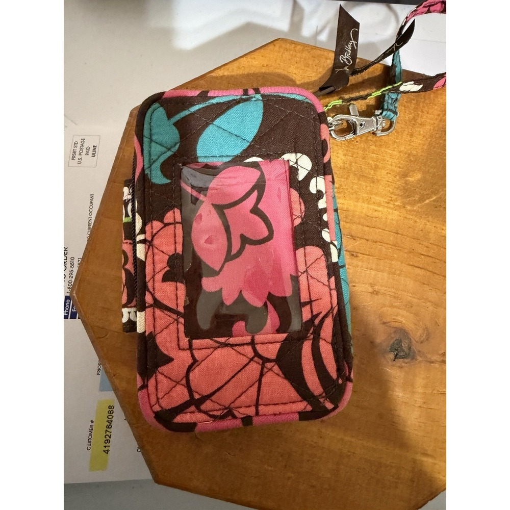 Vera Bradley Quilted ID Wallet Wristlet Floral Brown Pink Blue New Without Tags